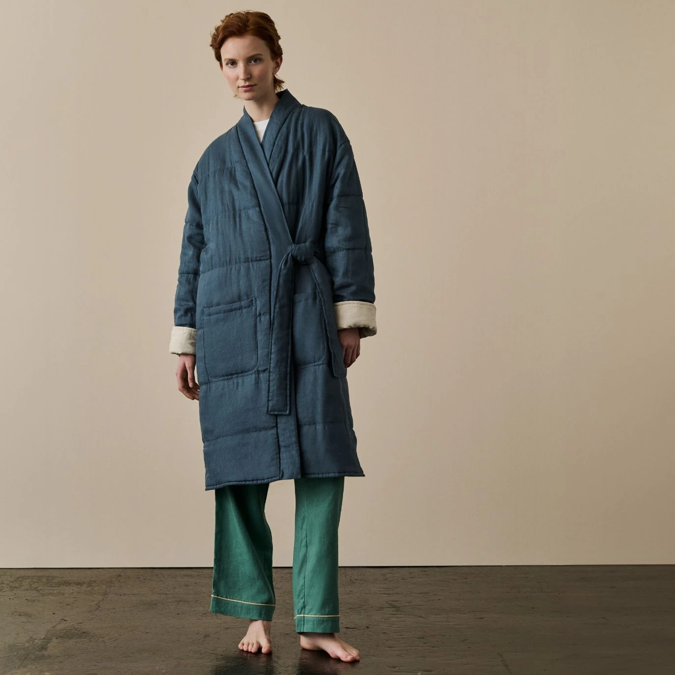 Deep Teal Linen Housecoat 7 Deep Teal Linen Housecoat - Image 5