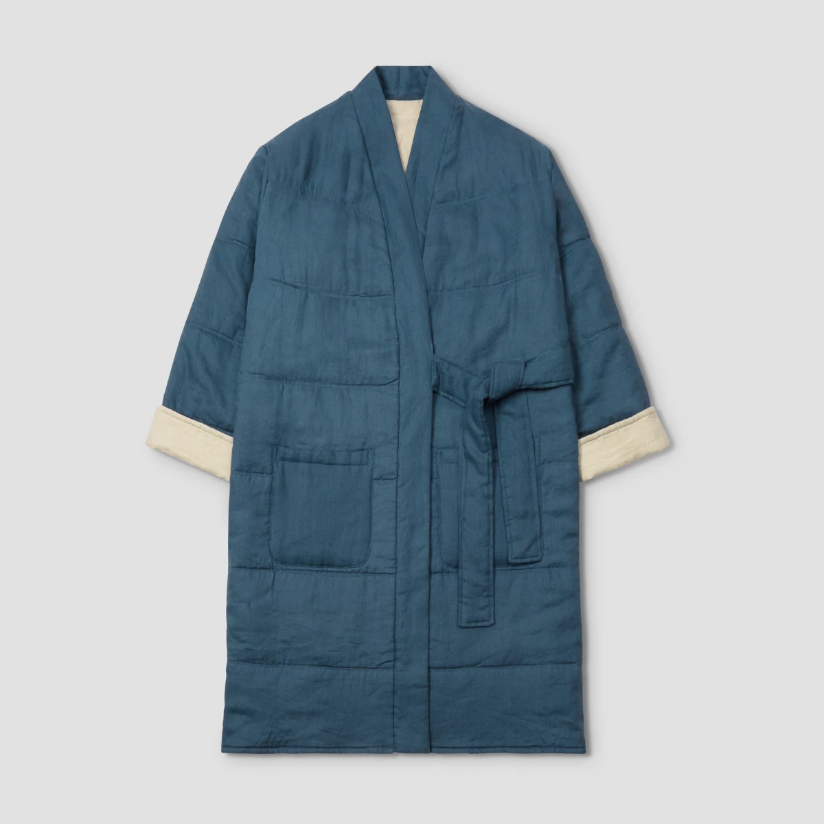 Deep Teal Linen Housecoat 4 Deep Teal Linen Housecoat - Image 2