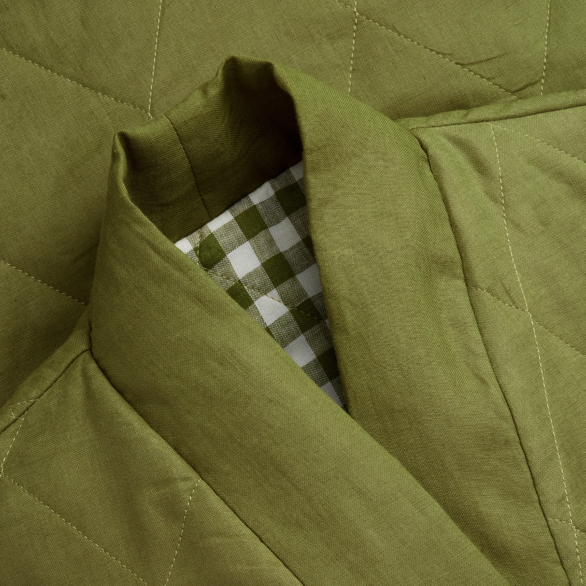 Botanical Green Gingham Linen Housecoat 7 Botanical Green Gingham Linen Housecoat - Image 5