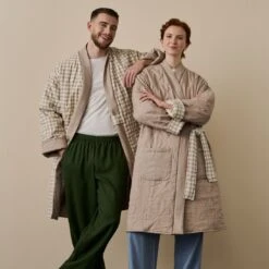 Mushroom Gingham Linen Housecoat -Home Luxury Store 4 f3452b4a 6eee 4a35 a237 abc41d6e5dca