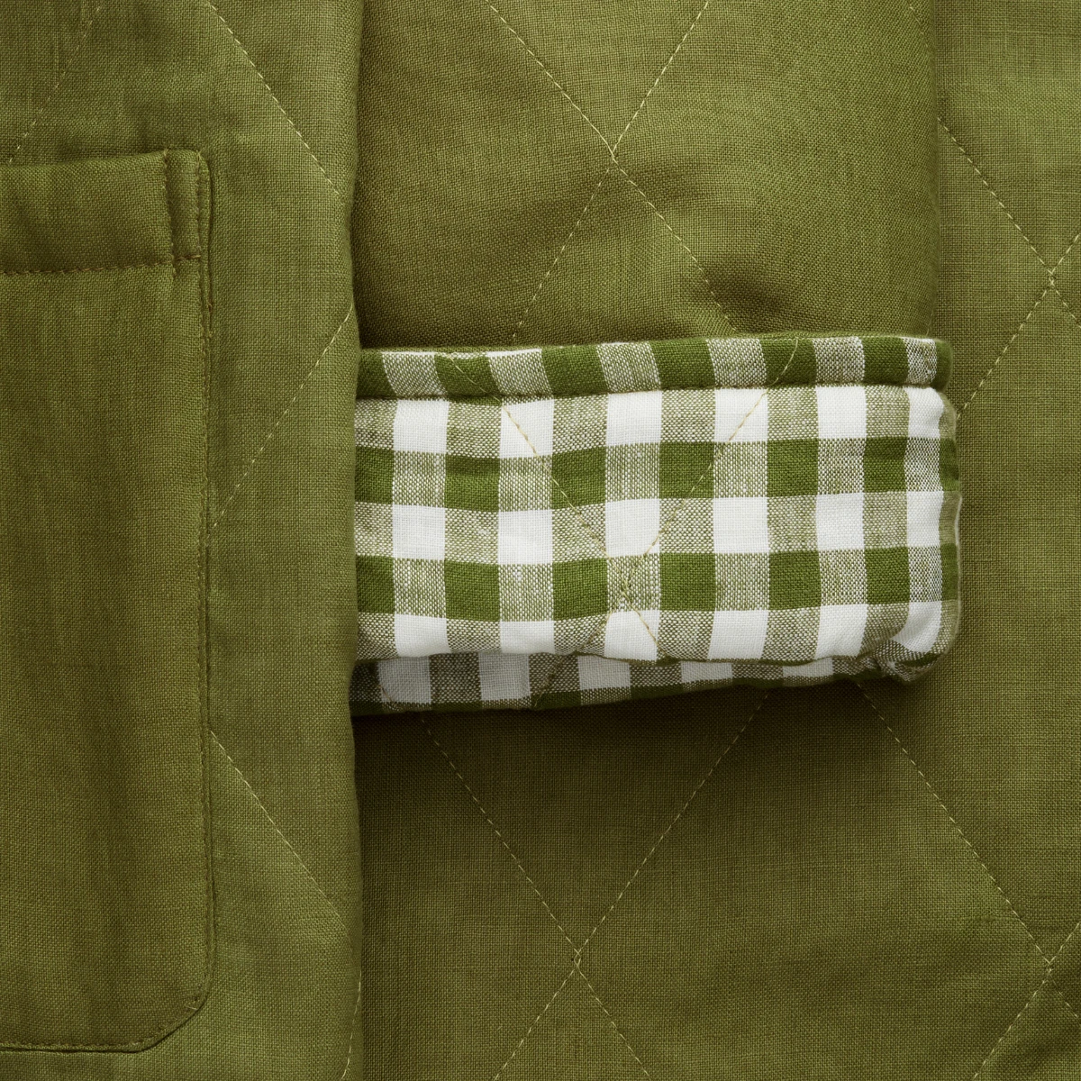 Botanical Green Gingham Linen Housecoat 8 Botanical Green Gingham Linen Housecoat - Image 6