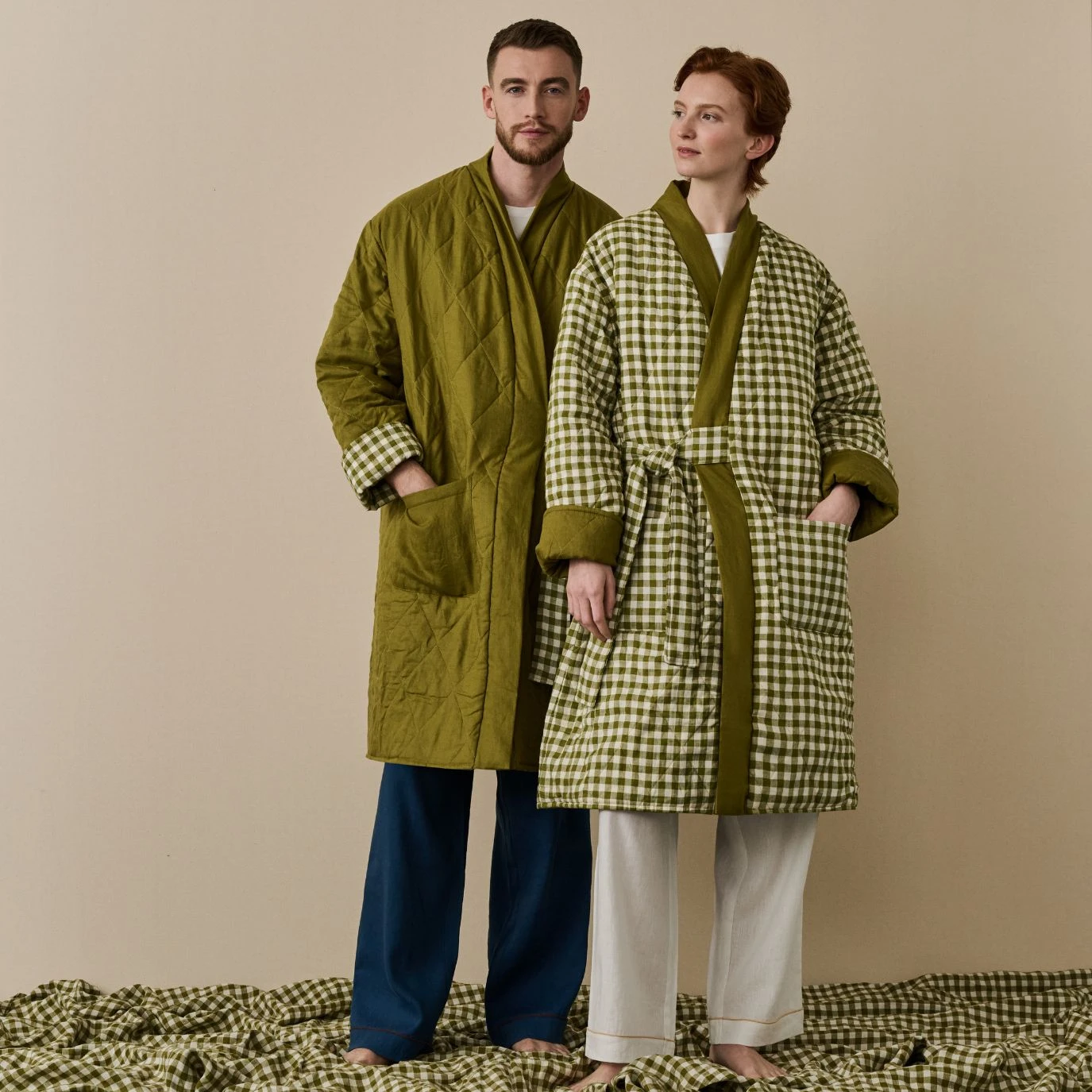 Botanical Green Gingham Linen Housecoat 3 Botanical Green Gingham Linen Housecoat
