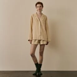 Almond Linen Tencel Women's Pyjama Shorts Set