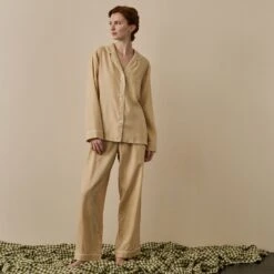 Almond Linen Tencel Women's Pyjama Trouser Set