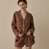 Barley Brown Linen Tencel Pyjama Shorts Set -Home Luxury Store BarleyBrownLinenTencilWomen sPyjamaShortsSet 1211