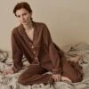 Barley Brown Linen Tencel Pyjama Trouser Set