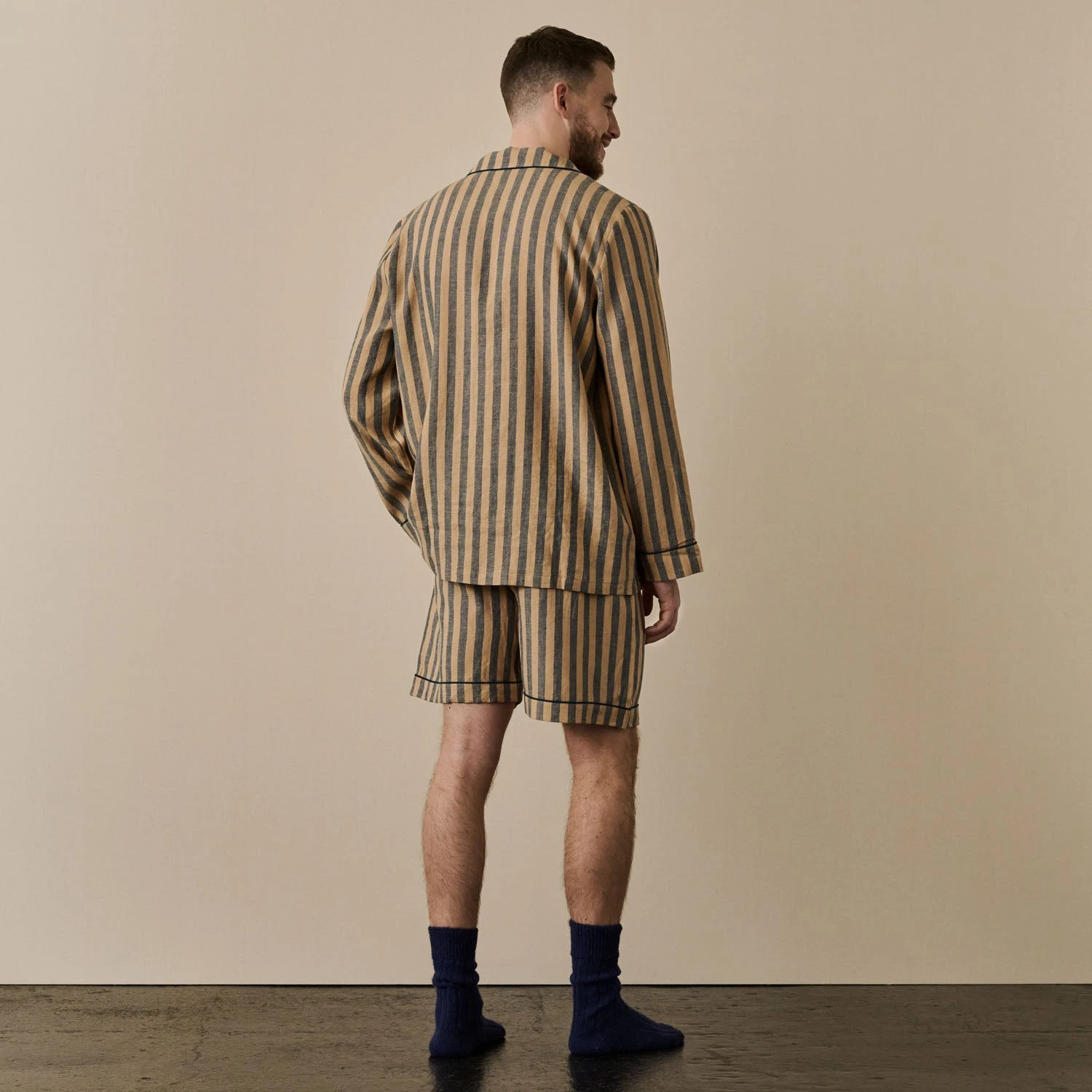 Blue & Porcini Striped Linen Tencel Men's PJ Short Set 5 Blue & Porcini Striped Linen Tencel Men's PJ Short Set - Image 3