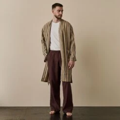 Blue & Porcini Striped Linen Tencel Robe