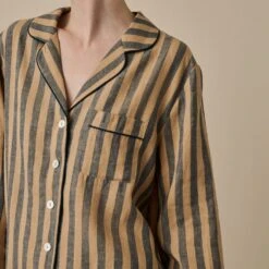 Blue & Porcini Striped Linen Tencel Women's PJ Shirt