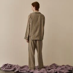 Blue & Porcini Striped Linen Tencel Women's PJ Trouser Set -Home Luxury Store BlueandPorciniStripeLinenTencilWomen sPyjamaTrouserSet 3463