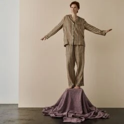 Blue & Porcini Striped Linen Tencel Women's PJ Trousers