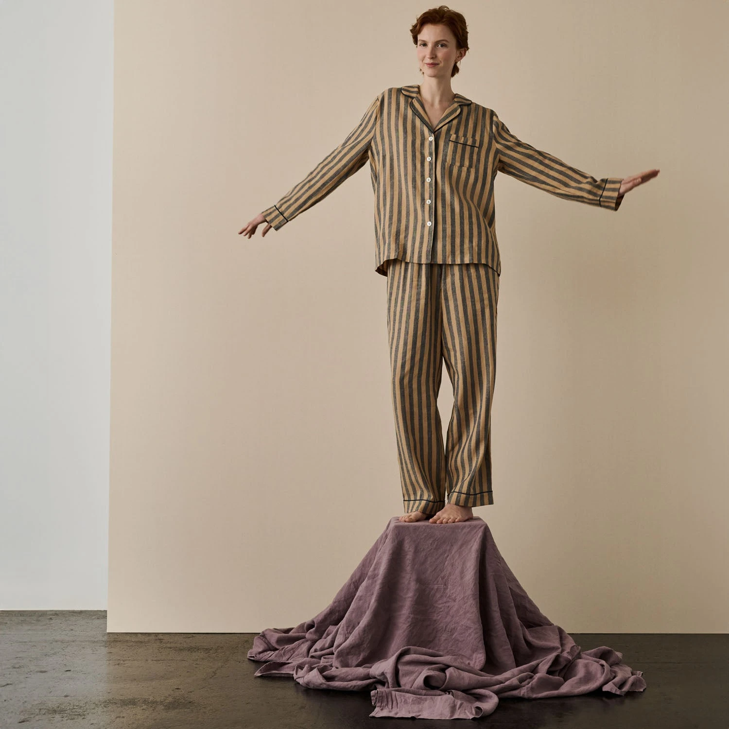 Blue & Porcini Striped Linen Tencel Women's PJ Trousers 3 Blue & Porcini Striped Linen Tencel Women's PJ Trousers