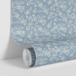 Warm Blue Camille Floral Wallpaper 8 Warm Blue Camille Floral Wallpaper -Home Luxury Store Camille Floral Warm Blue 4