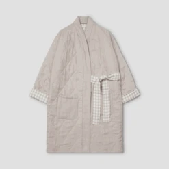 Mushroom Gingham Linen Housecoat -Home Luxury Store DEEPTEALLINENHOUSECOAT
