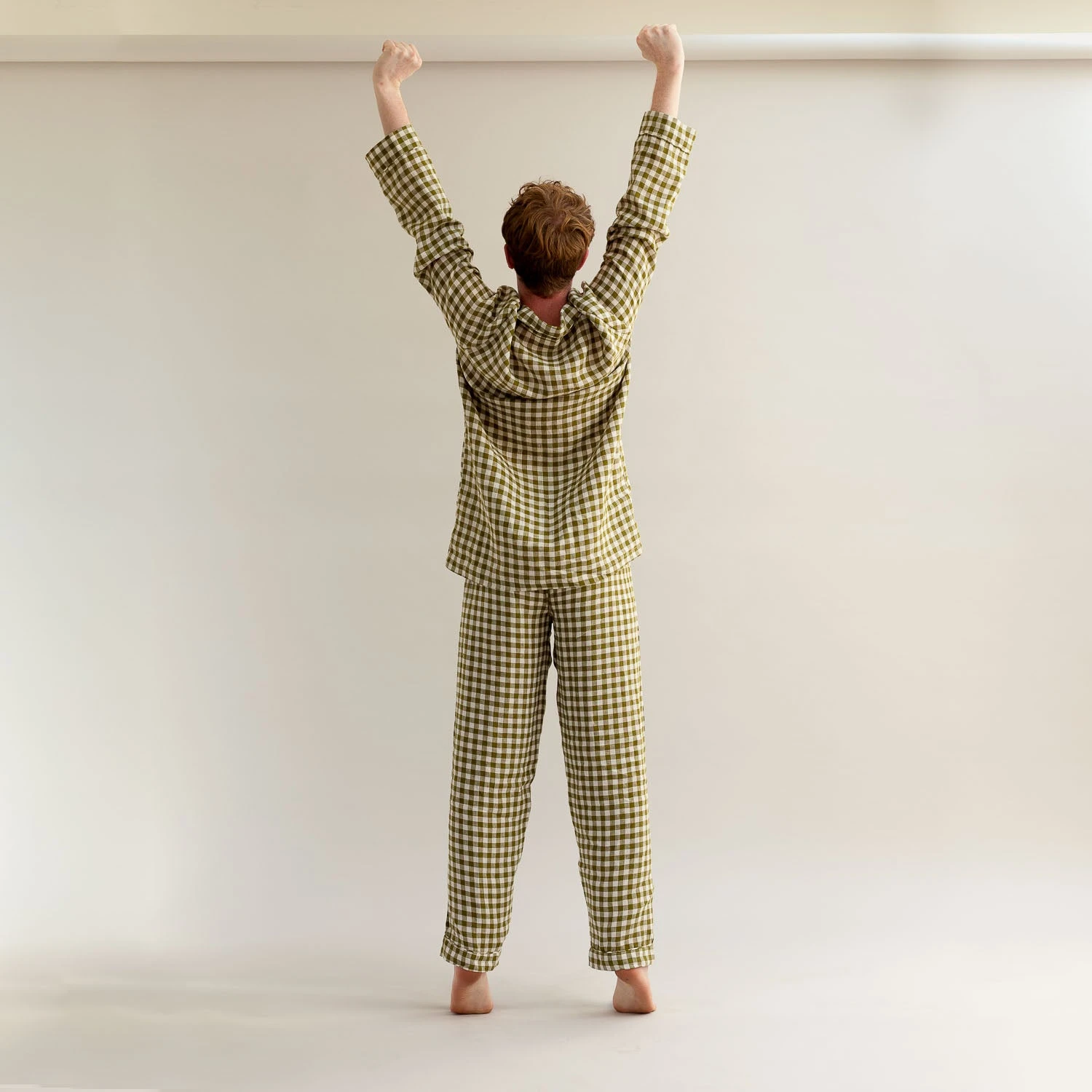 Men's Botanical Green Gingham Linen Pyjama Trouser Set 4 Men's Botanical Green Gingham Linen Pyjama Trouser Set - Image 2