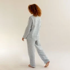 Warm Blue Gingham Linen Pyjama Trouser Set 10 Warm Blue Gingham Linen Pyjama Trouser Set -Home Luxury Store EG PIGLET ECOMM LOWRES 0868