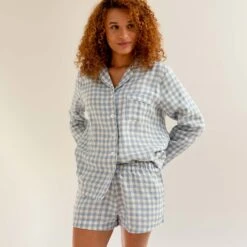 Warm Blue Gingham Linen Pyjama Shirt 9 Warm Blue Gingham Linen Pyjama Shirt -Home Luxury Store EG PIGLET ECOMM LOWRES 0978