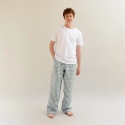 Men's Warm Blue Gingham Linen Pyjama Trousers 9 Men's Warm Blue Gingham Linen Pyjama Trousers -Home Luxury Store EG PIGLET ECOMM LOWRES 1148