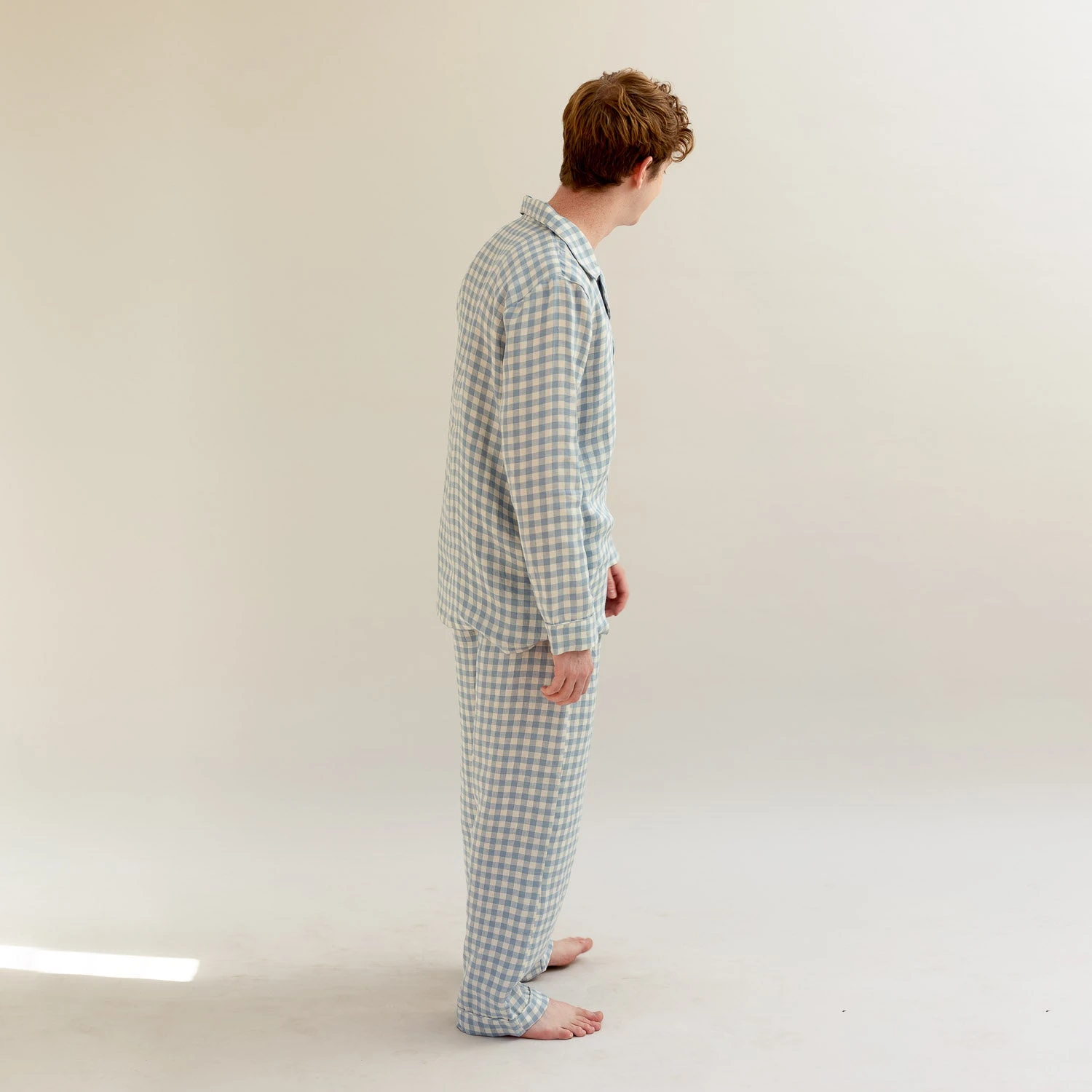 Men's Warm Blue Gingham Linen Pyjama Trouser Set 4 Men's Warm Blue Gingham Linen Pyjama Trouser Set - Image 2