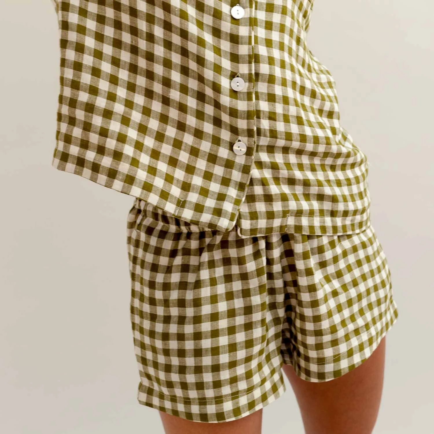 Botanical Green Gingham Linen Pyjama Shorts 3 Botanical Green Gingham Linen Pyjama Shorts