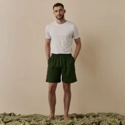 Fern Green Linen Tencel Men's Pyjama Shorts