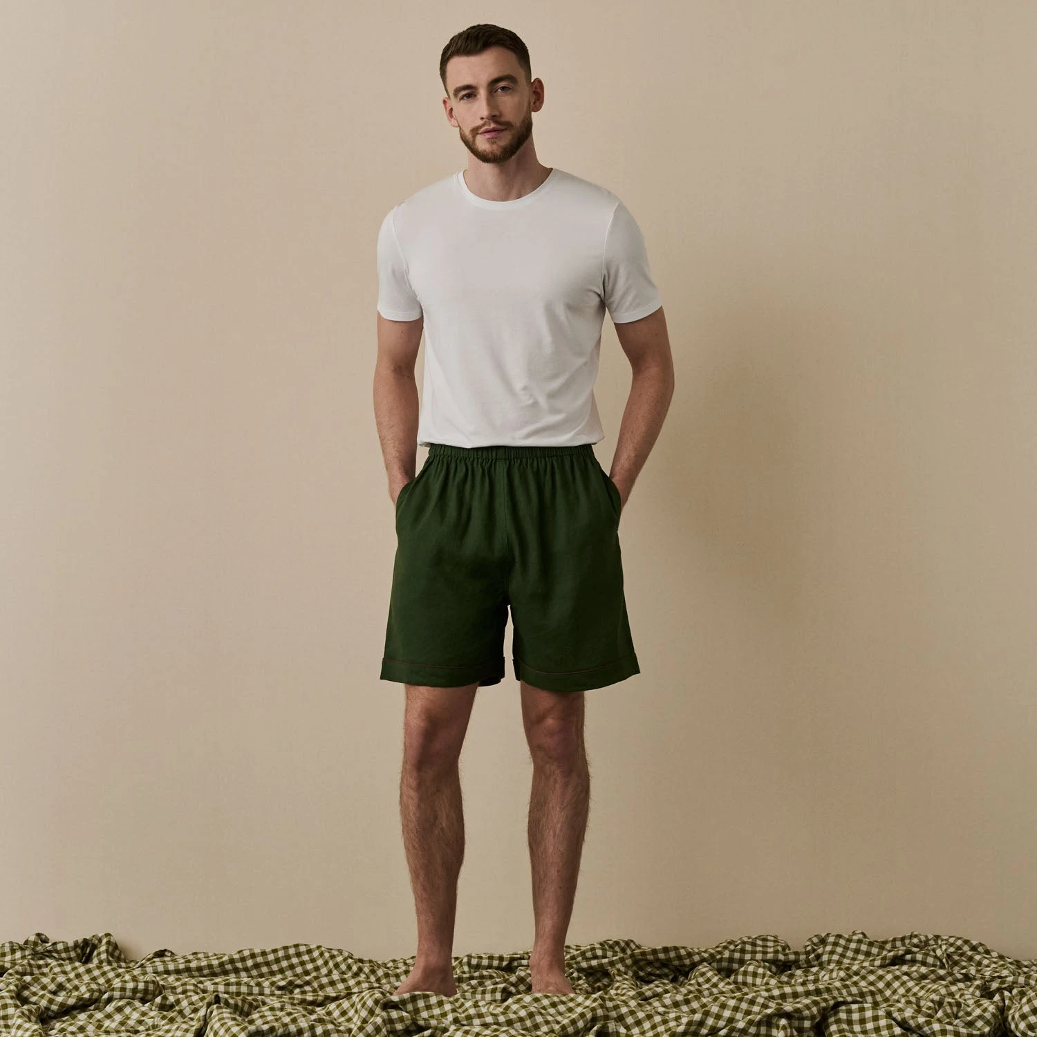 Fern Green Linen Tencel Men's Pyjama Shorts 3 Fern Green Linen Tencel Men's Pyjama Shorts