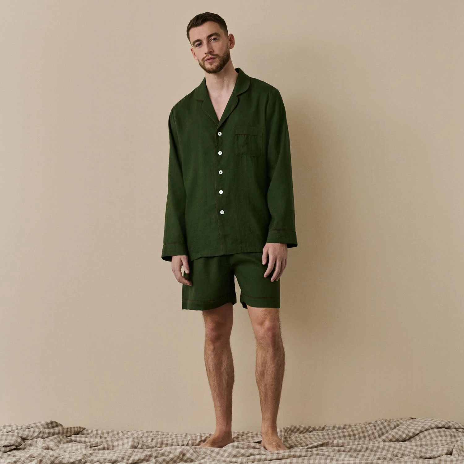 Fern Green Linen Tencel Men's Pyjama Short Set 4 Fern Green Linen Tencel Men's Pyjama Short Set - Image 2