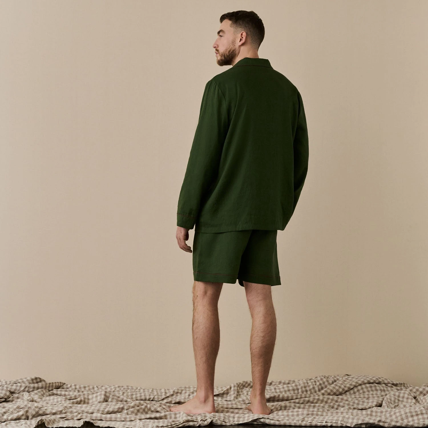 Fern Green Linen Tencel Men's Pyjama Short Set 5 Fern Green Linen Tencel Men's Pyjama Short Set - Image 3