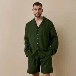 Fern Green Linen Tencel Men's Pyjama Short Set