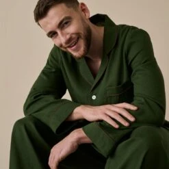 Men's Fern Green Linen Tencel Pyjama Shirt