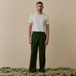 Men's Fern Green Linen Tencel Pyjama Trousers -Home Luxury Store FernGreenLinenTencilMen sPyjamaTrousers 6748
