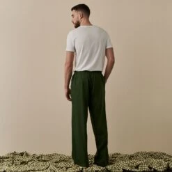 Men's Fern Green Linen Tencel Pyjama Trousers -Home Luxury Store FernGreenLinenTencilMen sPyjamaTrousers 6778