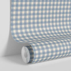 Dusty Blue Gingham Wallpaper -Home Luxury Store Gingham Dusty Blue 4