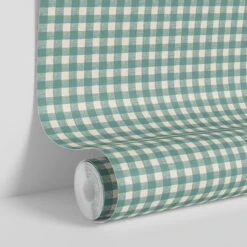 Faded Teal Gingham Wallpaper -Home Luxury Store Gingham Faded Teal 4