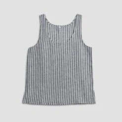 Midnight Stripe Linen Cami Top -Home Luxury Store Linen Pajama Cami Set Midnight Piglet in Bed 1
