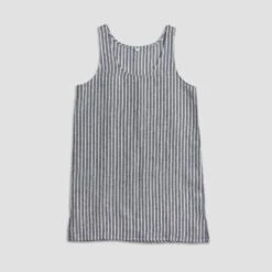 Midnight Stripe Linen Night Dress -Home Luxury Store Linen Pyjama Night Dress MidnightStripe Piglet in Bed 1