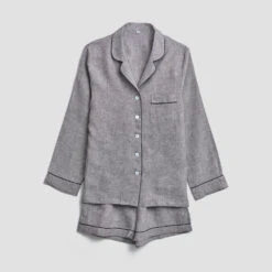 Grey Linen Pyjama Shorts Set 11 Grey Linen Pyjama Shorts Set -Home Luxury Store LinenPyjamaShortsSet Grey PigletinBed