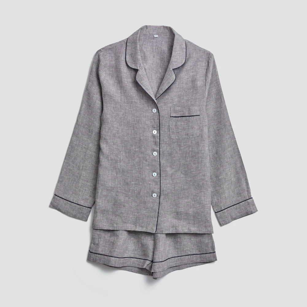 Grey Linen Pyjama Shorts Set 6 Grey Linen Pyjama Shorts Set - Image 4