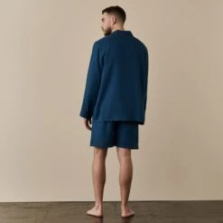 Marine Blue Linen Tencel Men's Pyjama Short Set 8 Marine Blue Linen Tencel Men's Pyjama Short Set -Home Luxury Store MarineBlueLinenTencilMen sPyjamaShortsSet 4205