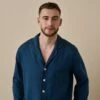 Marine Blue Linen Tencel Men's Pyjama Shirt