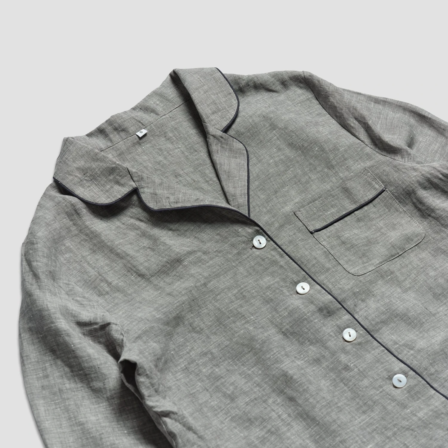 Men's Grey Linen Pyjama Shirt (Top Only) 5 Men's Grey Linen Pyjama Shirt (Top Only) - Image 3