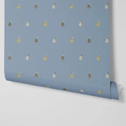Dusty Blue Pears Wallpaper