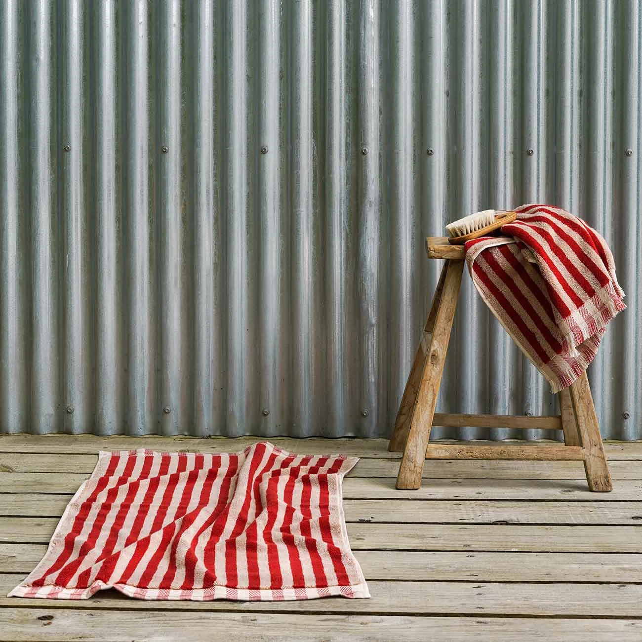 Sandstone Red Pembroke Stripe Cotton Bath Mat 3 Sandstone Red Pembroke Stripe Cotton Bath Mat