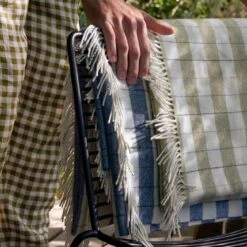 Apple Checked Stripe Wool Blanket 13 Apple Checked Stripe Wool Blanket -Home Luxury Store Piglet in Bed Checked Stripe Wool Blanket Apple Lifestyle 3