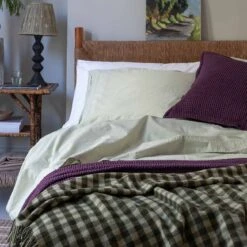 Botanical Green Gingham Wool Blanket -Home Luxury Store Piglet in Bed Gingham Wool Blanket Botanical Green Lifestyle 2