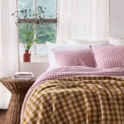 Ochre Gingham Wool Blanket -Home Luxury Store Piglet in Bed Gingham Wool Blanket Ochre Lifestyle 2