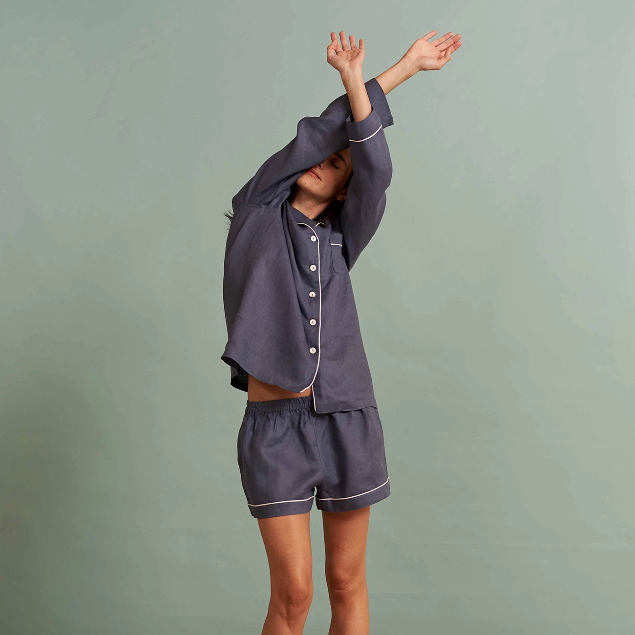 Blueberry Linen Pyjama Shorts Set 4 Blueberry Linen Pyjama Shorts Set - Image 2