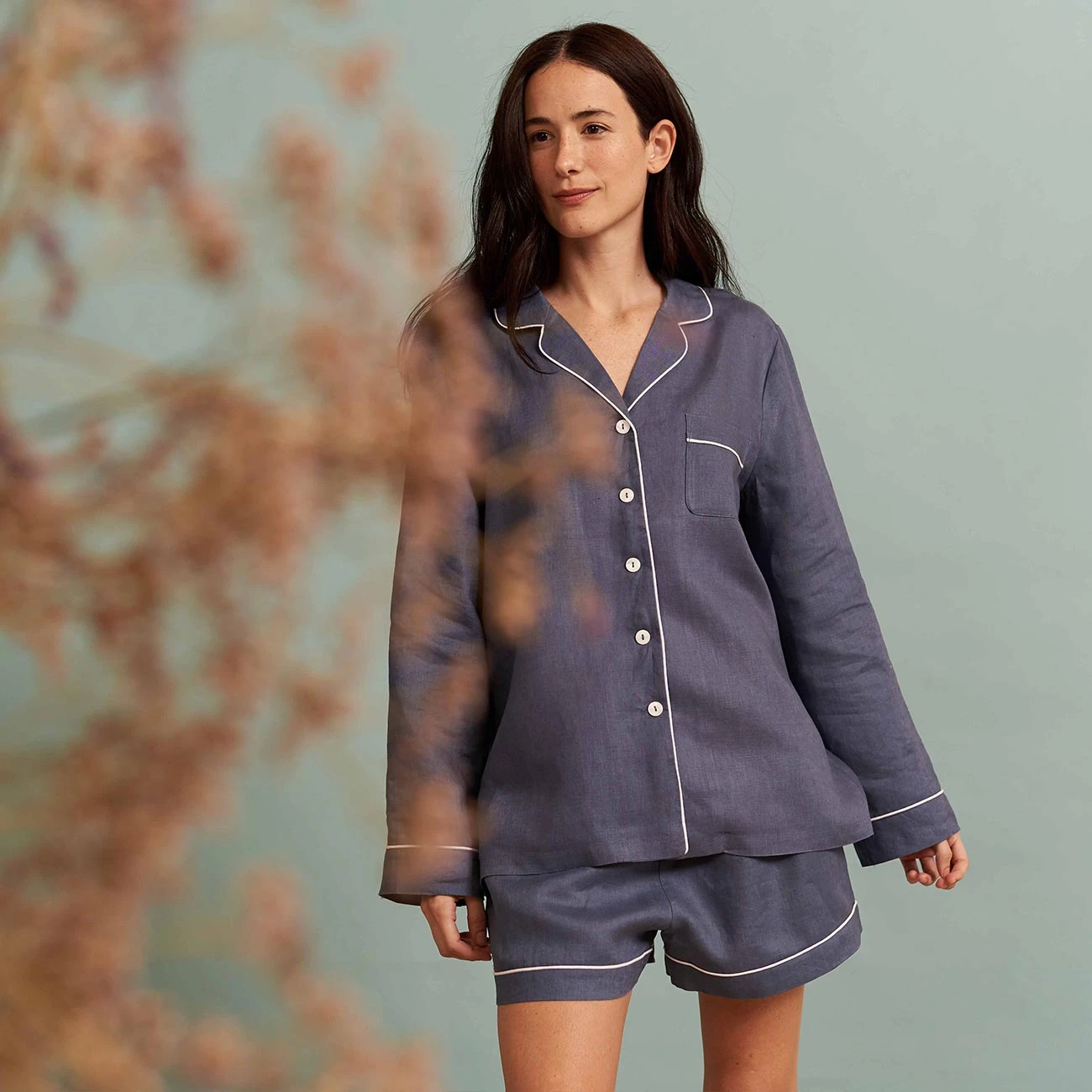 Blueberry Linen Pyjama Shorts Set 9 Blueberry Linen Pyjama Shorts Set - Image 7