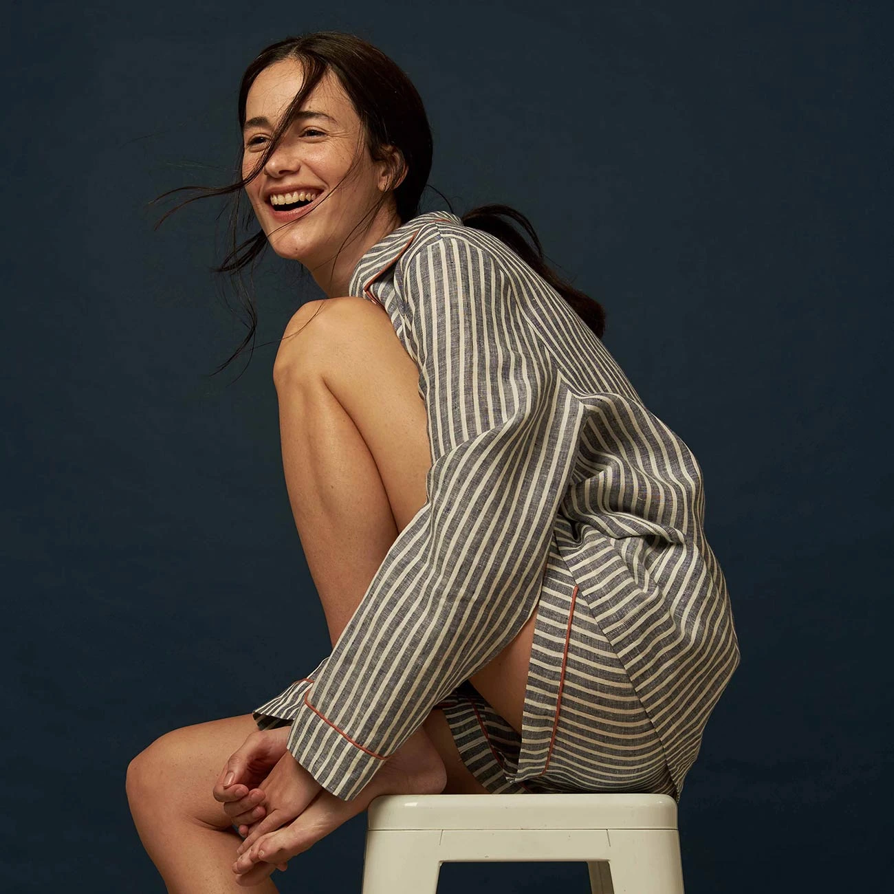 Midnight Stripe Linen Pyjama Shorts Set 3 Midnight Stripe Linen Pyjama Shorts Set