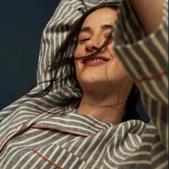 Midnight Stripe Linen Pyjama Shorts Set 10 Midnight Stripe Linen Pyjama Shorts Set -Home Luxury Store Piglet in Bed Linen Pyjama Shorts Set Midnight Stripe 3